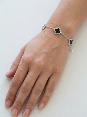 5. Rachel Zoe Sterling Silver Black Clover Bracelet
